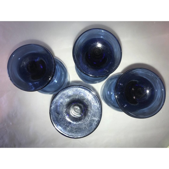 Tulip Wine Goblet- Smokey Blue. Handblown Set of 4. Wine/Water Goblet - Picture 5 of 6